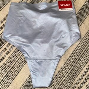 SPANX Satin High-Waisted Briefs in Light Blue